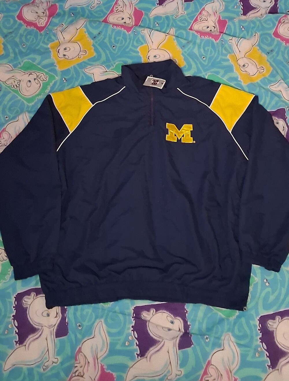 New 90s Michigan Wolverines Cotton Lined Pullover  Windbreaker Jacket Vintage